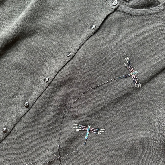 BICE (SAG HARBOR) BLACK CARDIGAN WITH BEADED DRAGON FLY DETAILS-L/NWOT - Picture 9 of 9